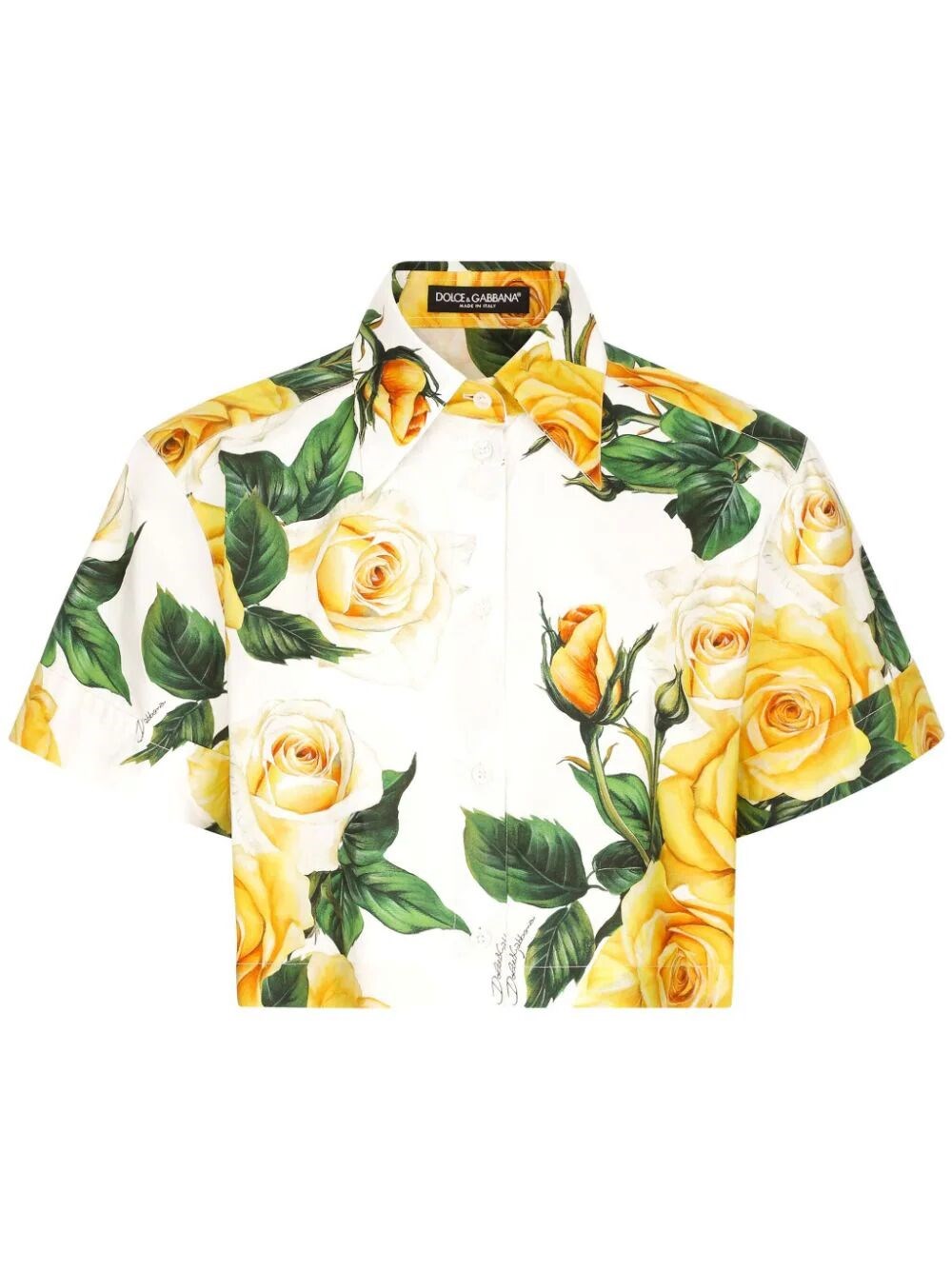Dolce & Gabbana `flowering` Cropped Short Sleeve Shirt In White