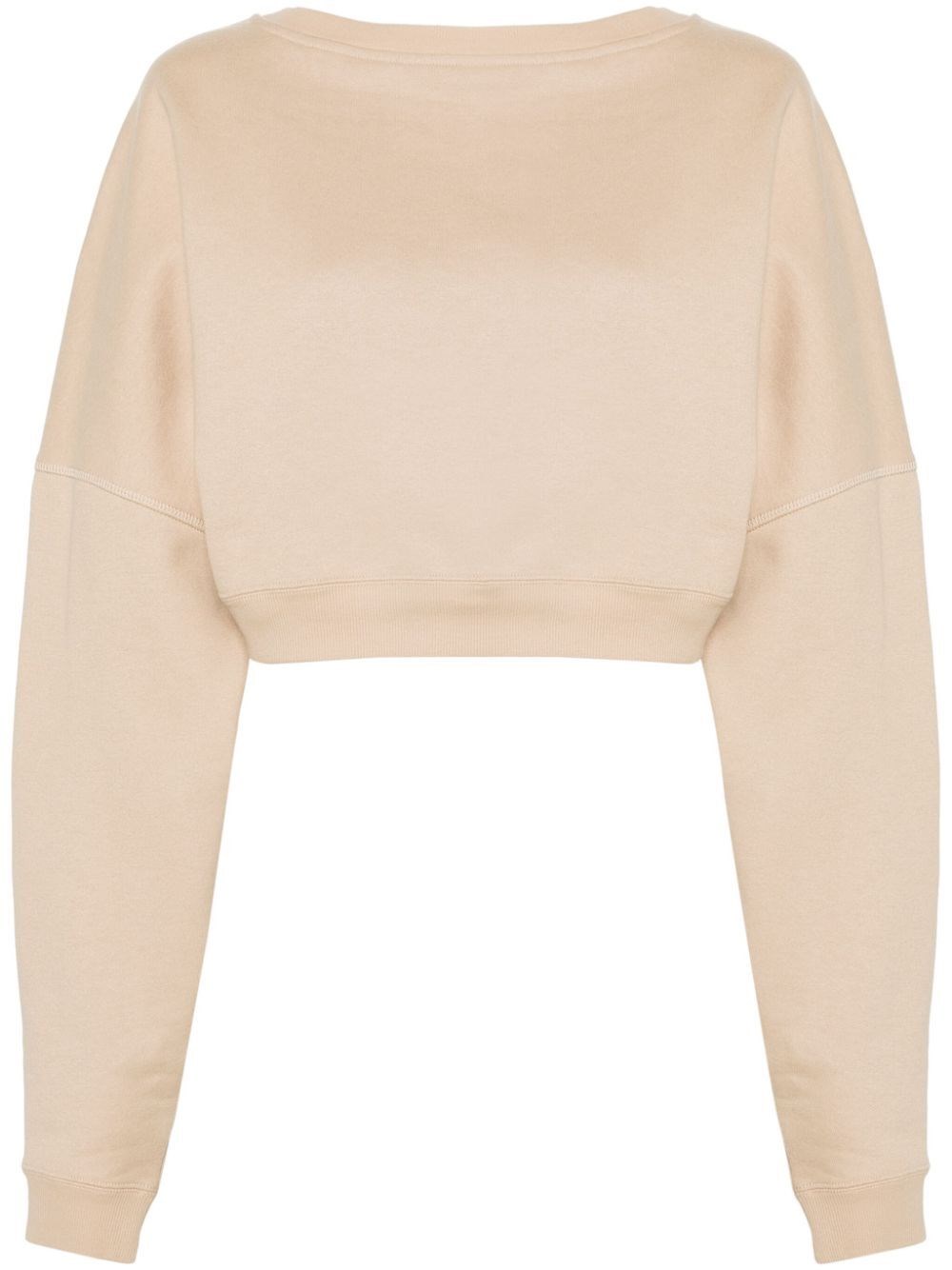 Shop Saint Laurent Cropped Sweatshirt In Beige