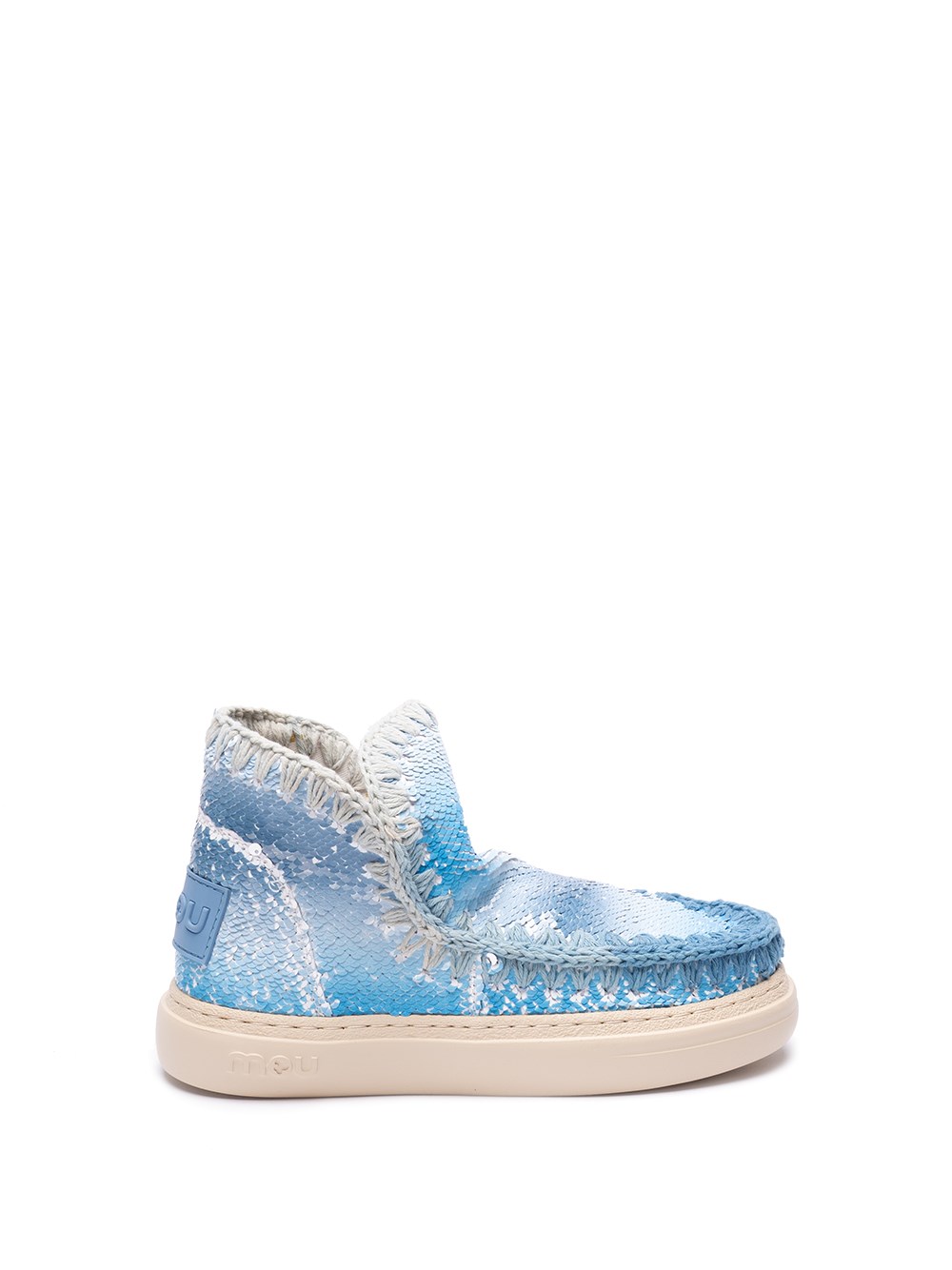 Shop Mou Sneakers With Sequins Allover And Dégradé Stitching In Blue