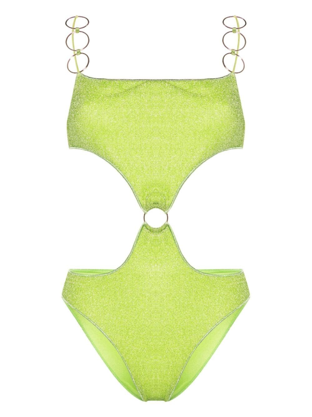 Shop Oseree `lumiere Ring Cut Out Maillot` One-piece Swimsuit In Green