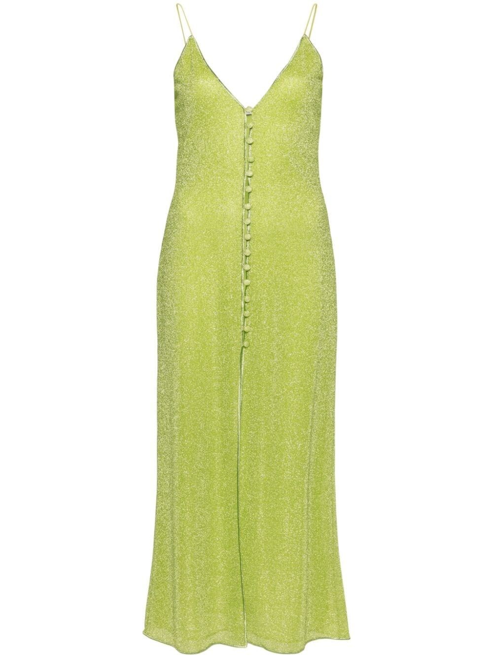 Shop Oseree `lumiere` Button Up Long Dress In Green