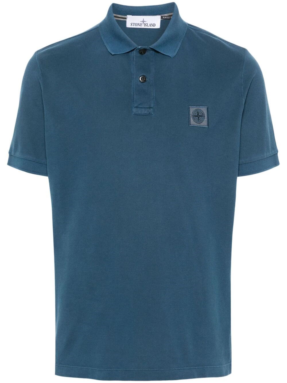 Stone Island Compass-patch Cotton Polo Shirt In Blue