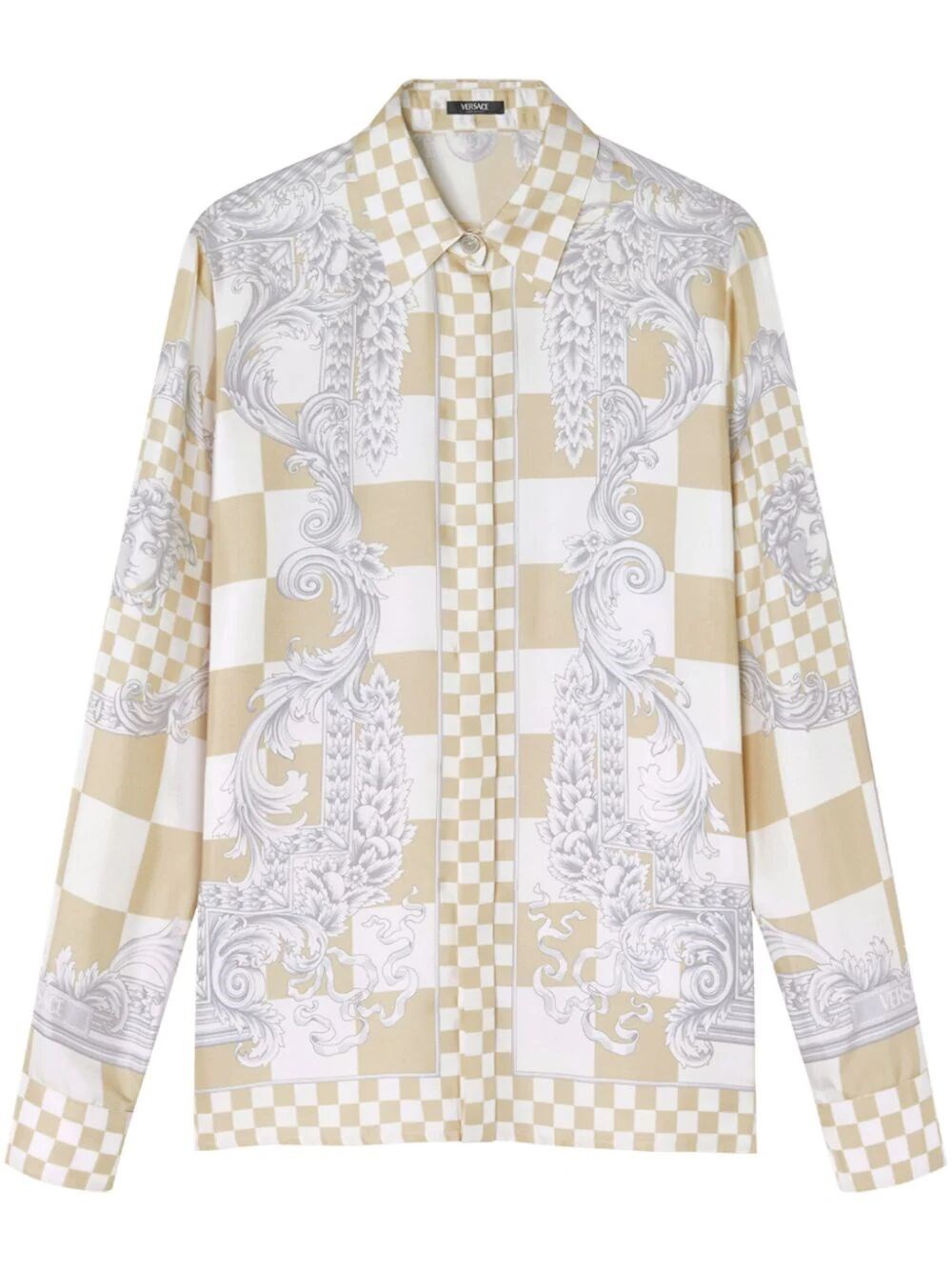 Shop Versace `silver Baroque` Print Formal Shirt In Beige