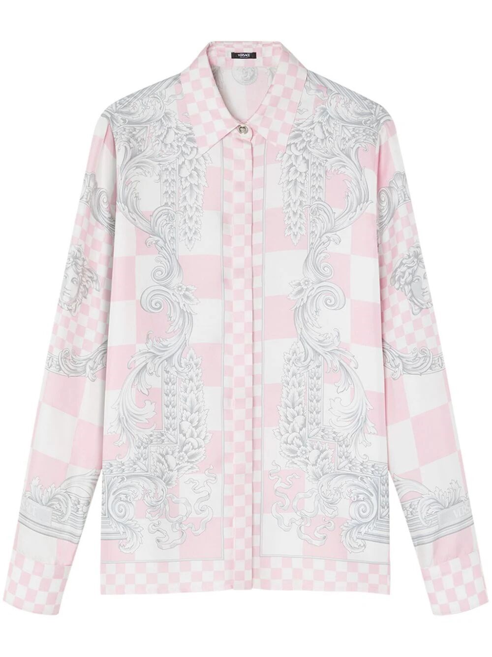 Shop Versace `silver Baroque` Print Formal Shirt In Pink