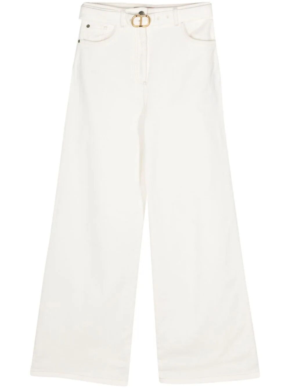 Shop Twinset Wide Leg Jeans In White