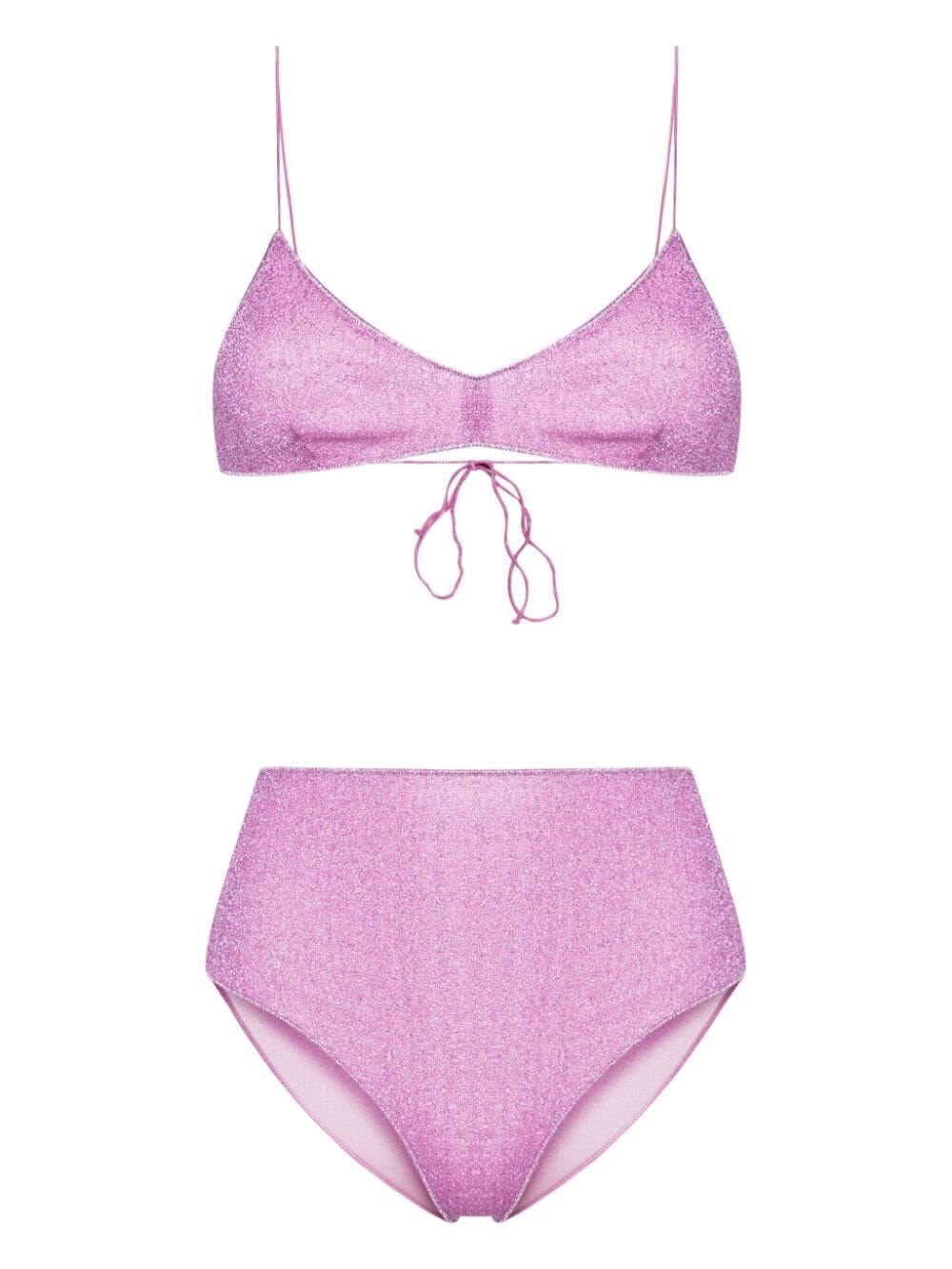 Shop Oseree `lumiere` High Waisted Bikini In Pink