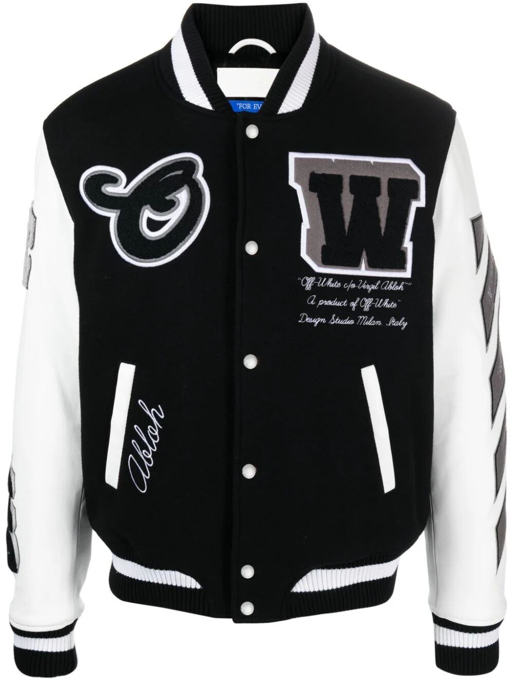 Shop Off-white Leather Varsity Jacket In Black  
