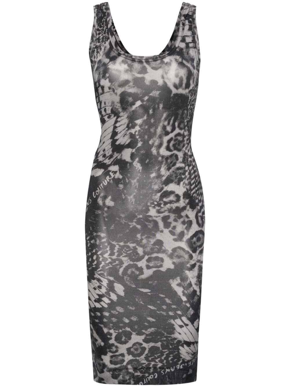 Shop Versace Jeans Couture `organzino` Animalier Print Mini Dress In Black  