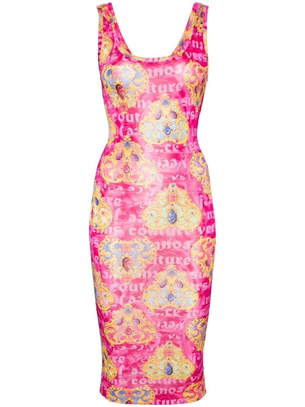 Shop Versace Jeans Couture `organzino Heart Couture` Print Mini Dress In Pink