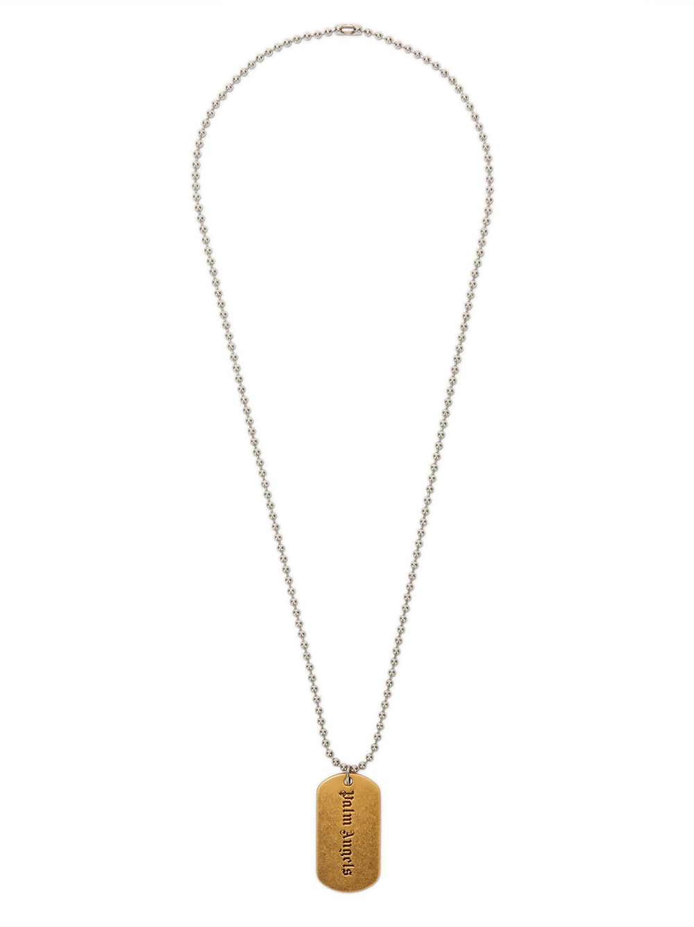 Shop Palm Angels `classic Logo` Military Plate Necklace In Metallic