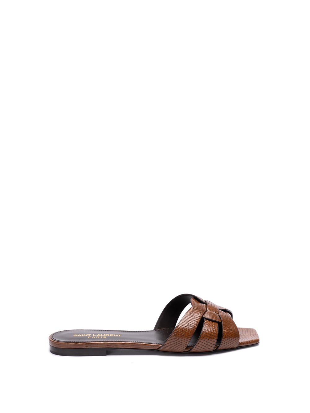 Shop Saint Laurent `tribute` Slide Sandals In Brown
