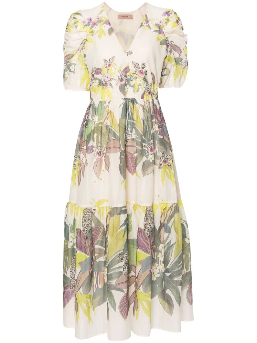 Shop Twinset `jungle Fever` Print Long Dress With Belt In Multi