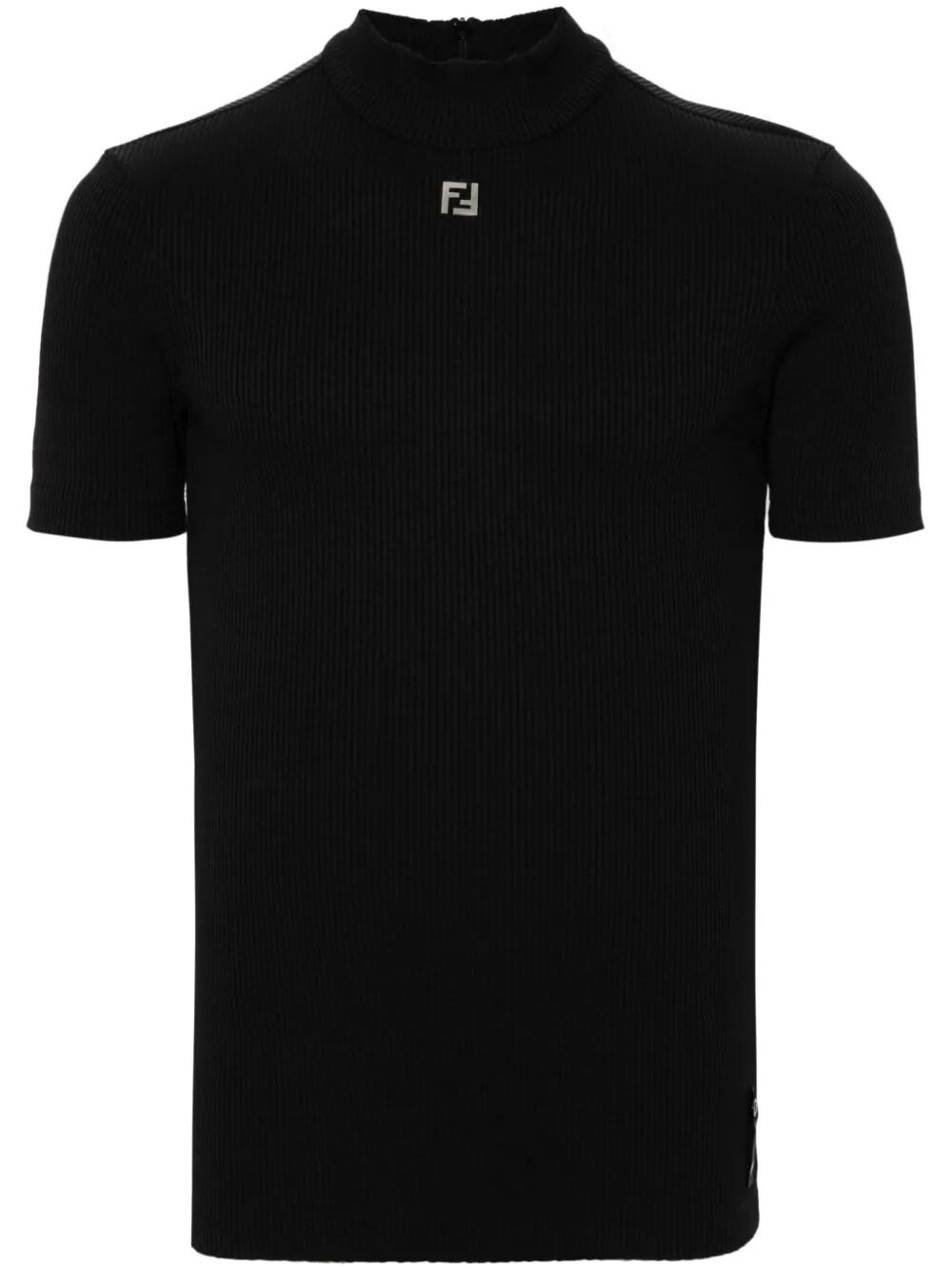 Shop Fendi Mock-neck T-shirt In Black  