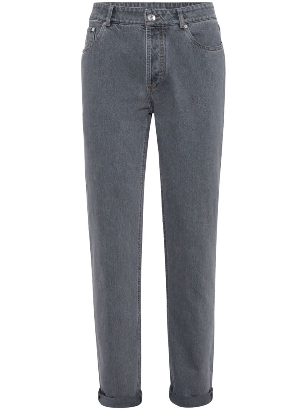 Shop Brunello Cucinelli Traditional Fit Five-pocket Jeans In Gray