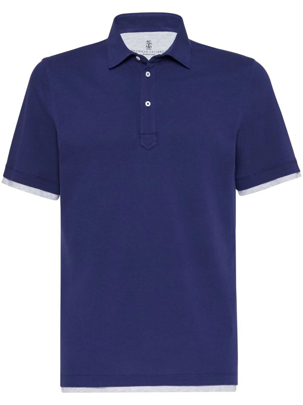 Shop Brunello Cucinelli Shirt-style Collar Polo With Faux-layering In Blue