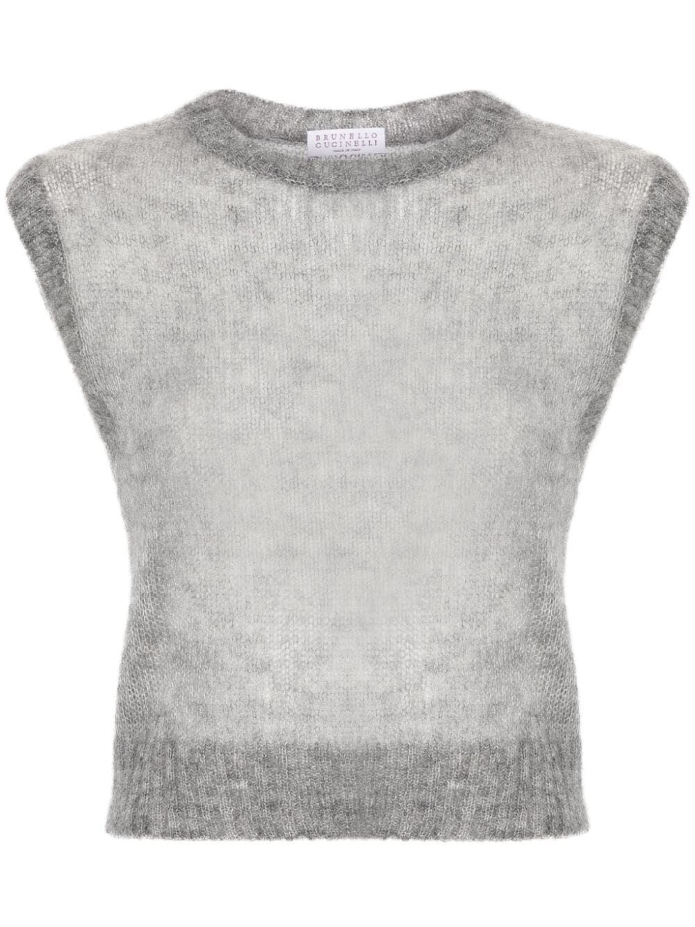 Shop Brunello Cucinelli Knitted Vest With Monili In Gray