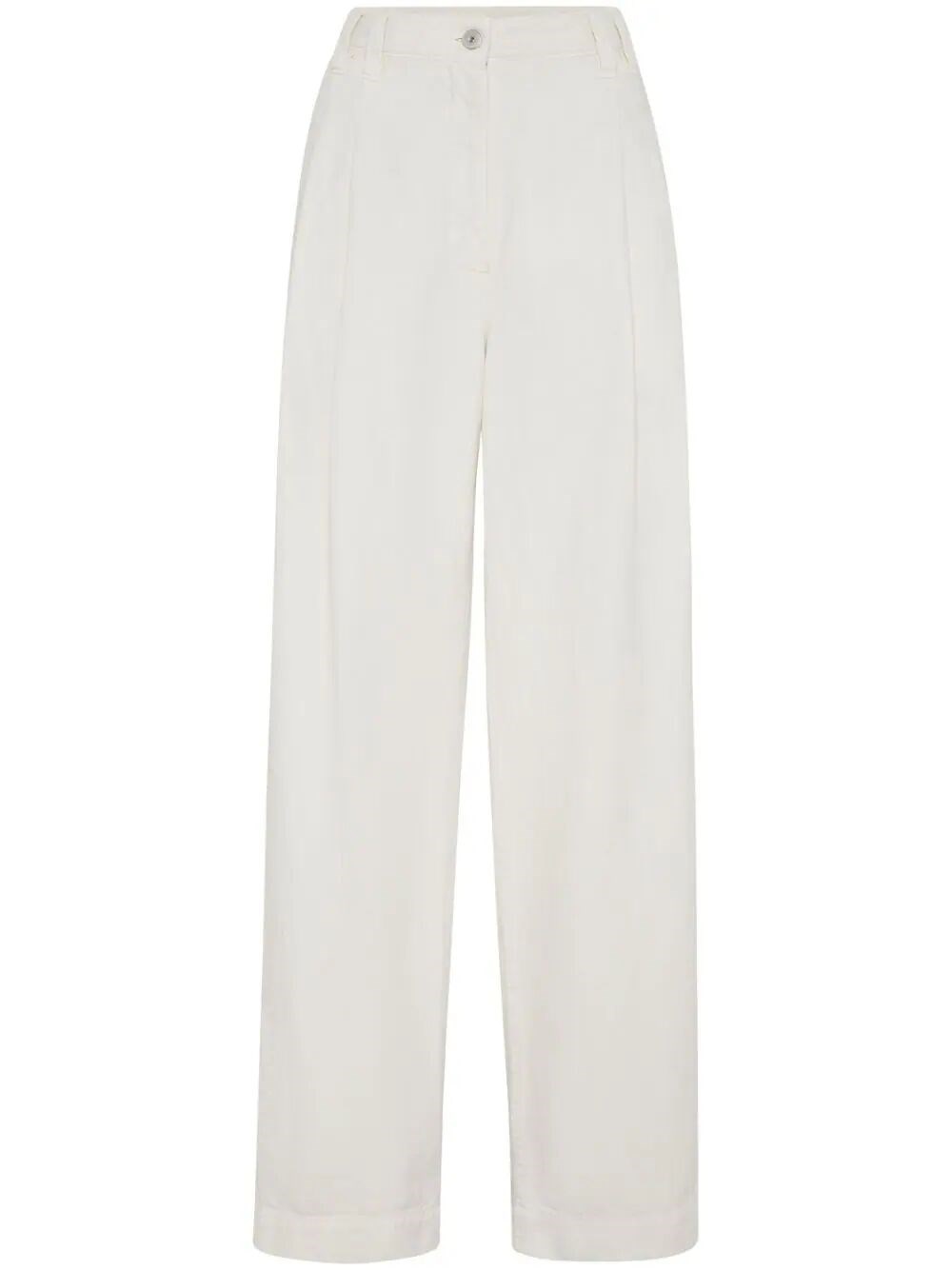 Brunello Cucinelli Women's Garment Dyed Relaxed Trousers In Cotton And Linen Cover In White