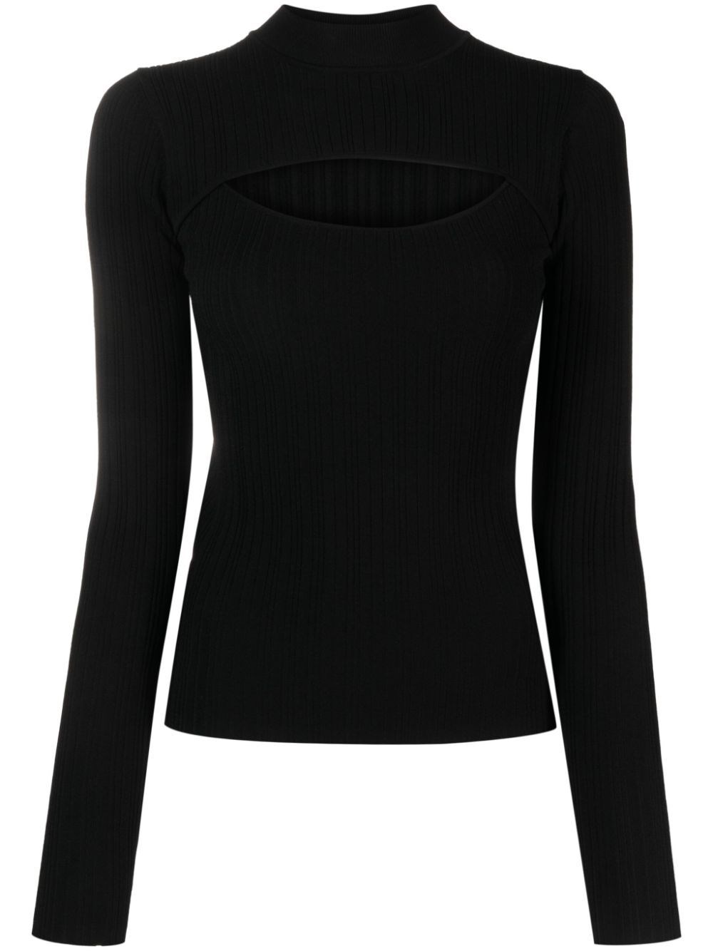 Patrizia Pepe Cut-out Ribbed-knit Jumper In Black  