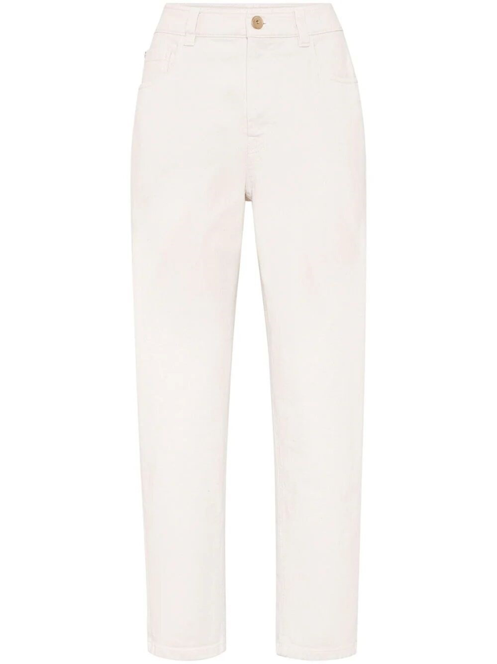 Shop Brunello Cucinelli Garment-dyed Comfort Baggy Jeans With Shiny Tab In Beige