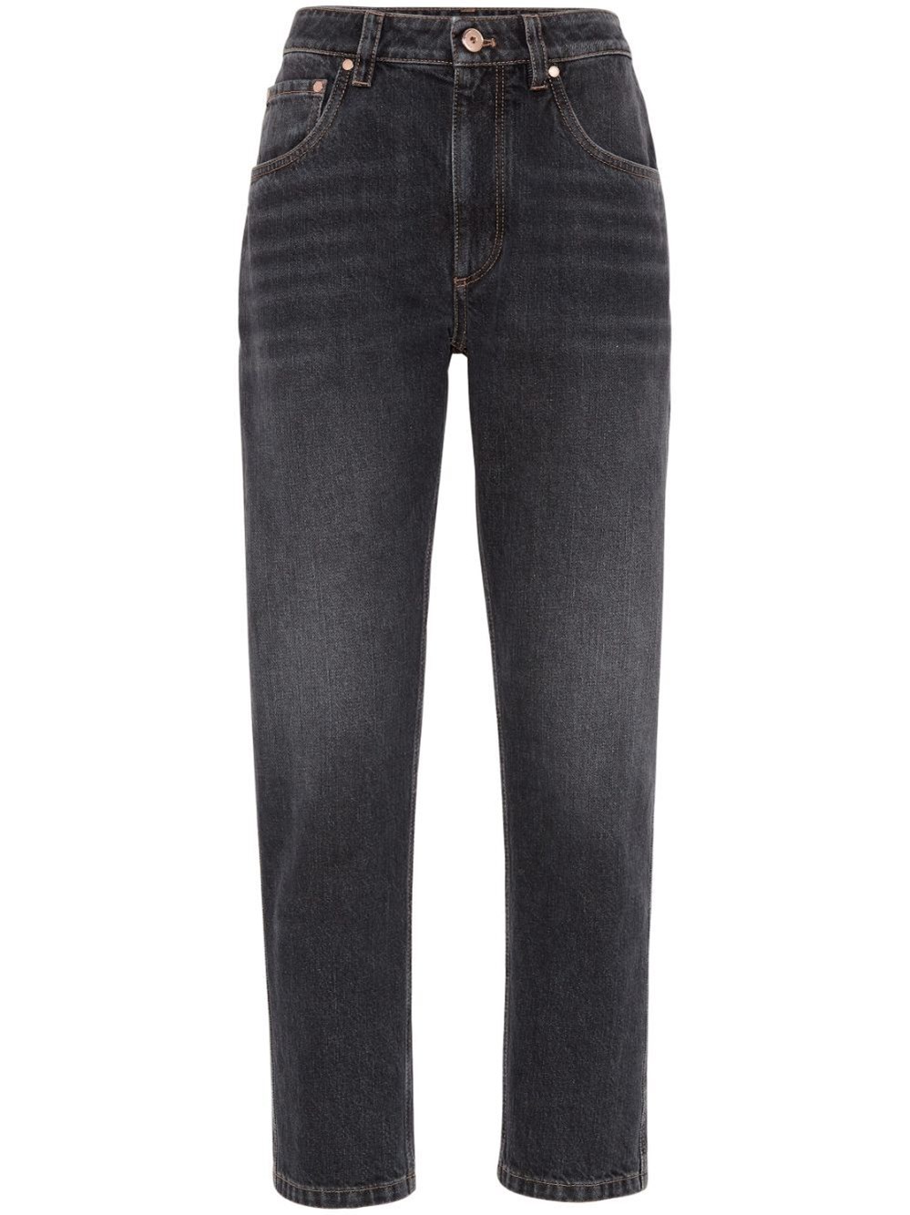 Shop Brunello Cucinelli Straight Jeans With Shiny Bartack In Black  