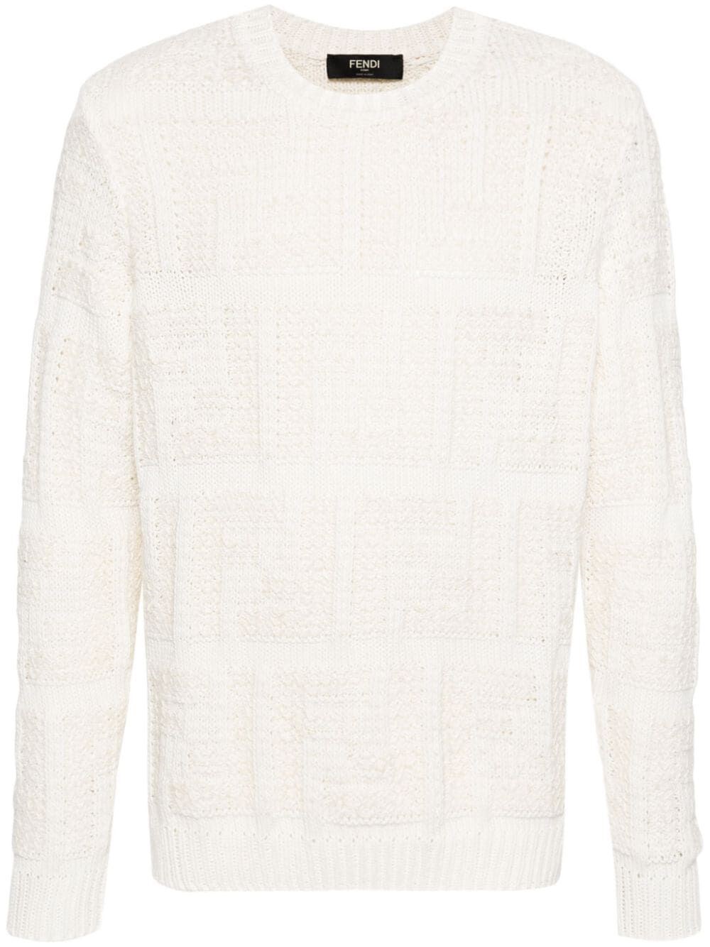 Shop Fendi `ff Interlace` Crew-neck Sweater In White