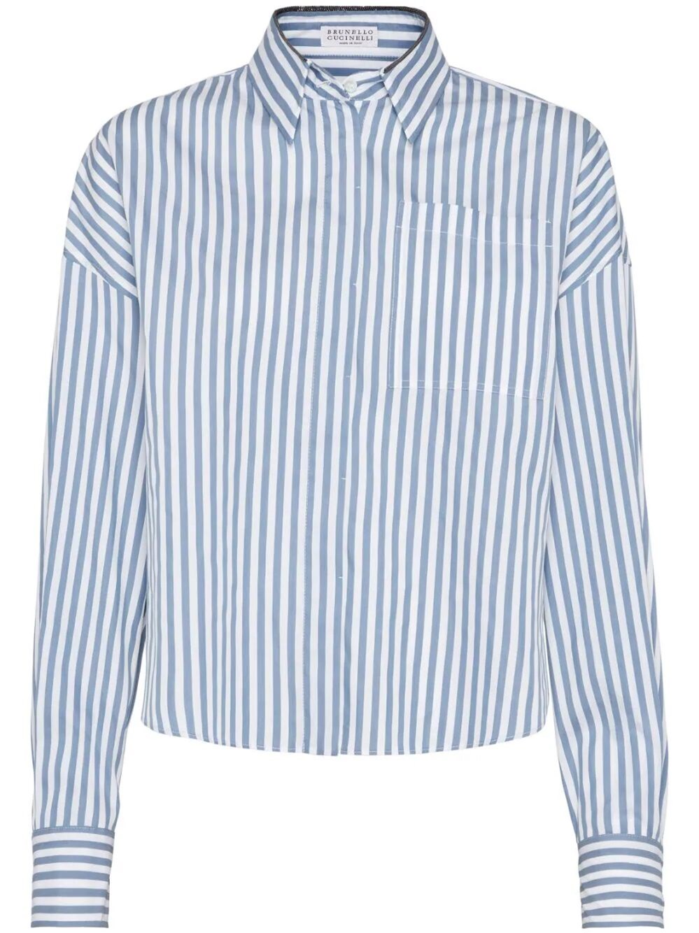 Shop Brunello Cucinelli Striped Shirt With Shiny Collar In Multi