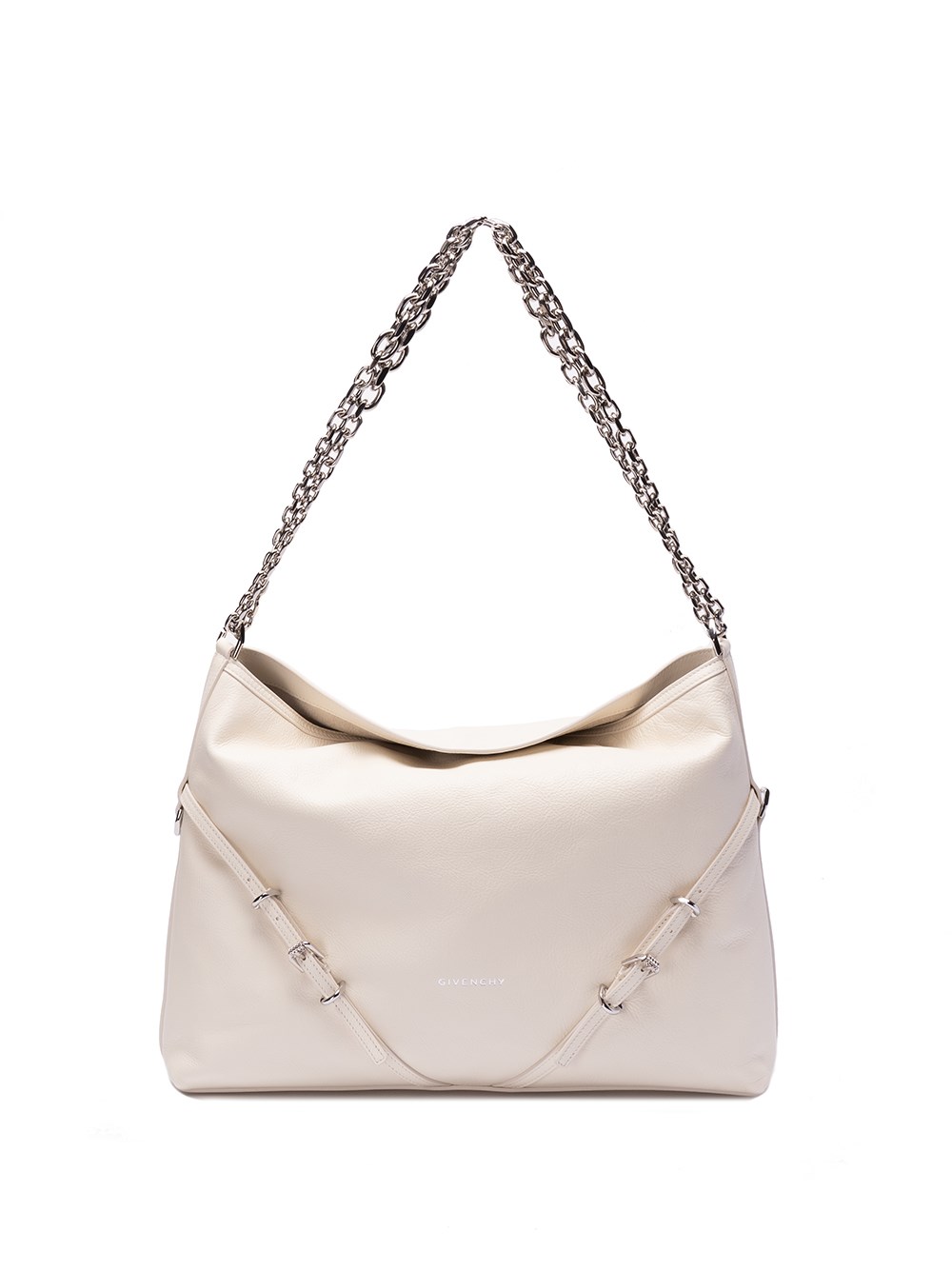 Givenchy Voyou White Shoulder Bag With Embossed Logo In Smooth Leather Woman In Beige