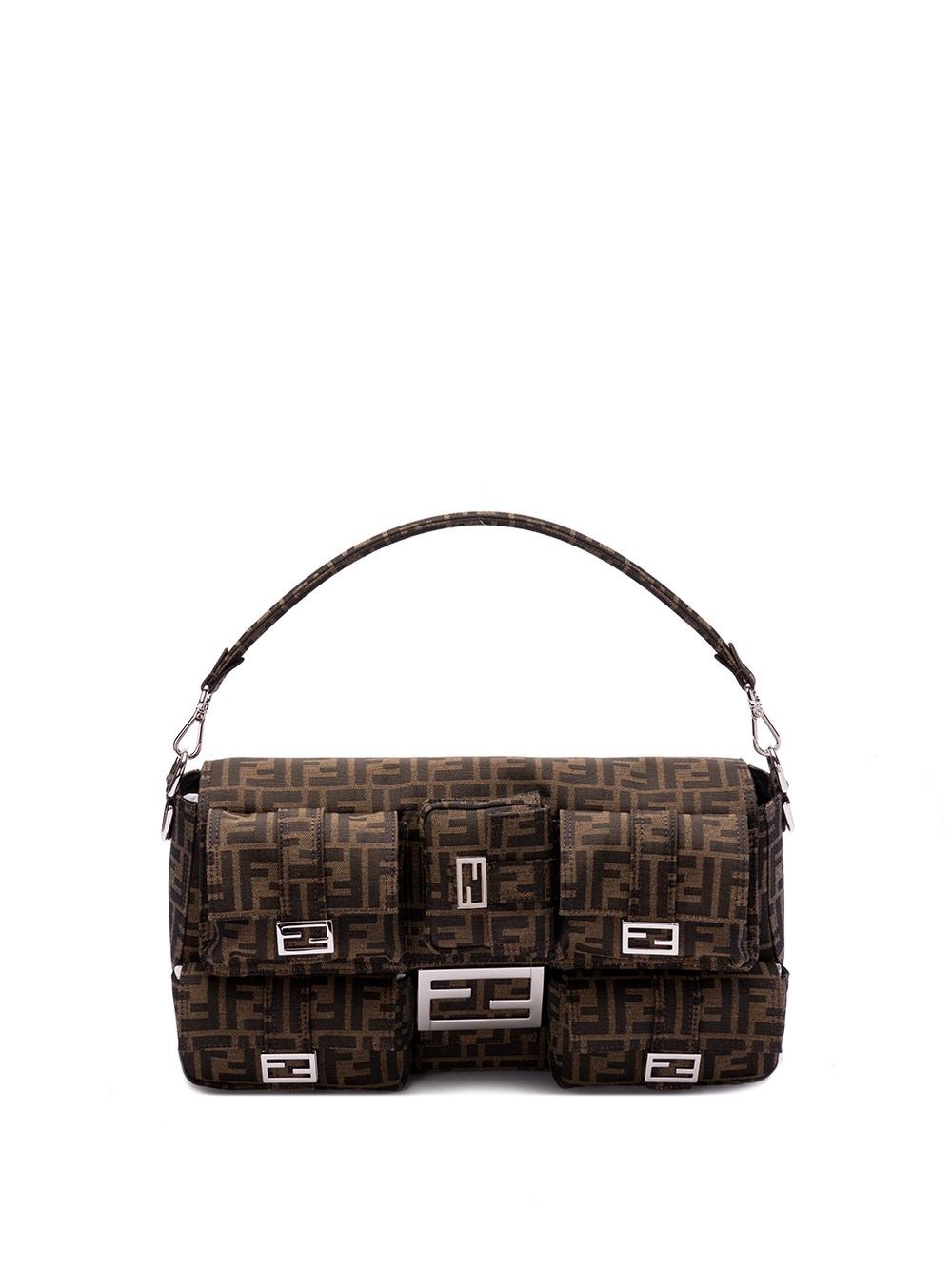 Shop Fendi `jacquard Baguette` Bag In Brown