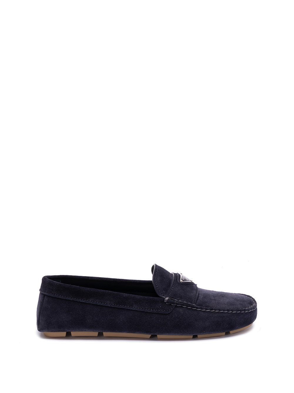 Shop Prada Leather Driving Loafers In Blue