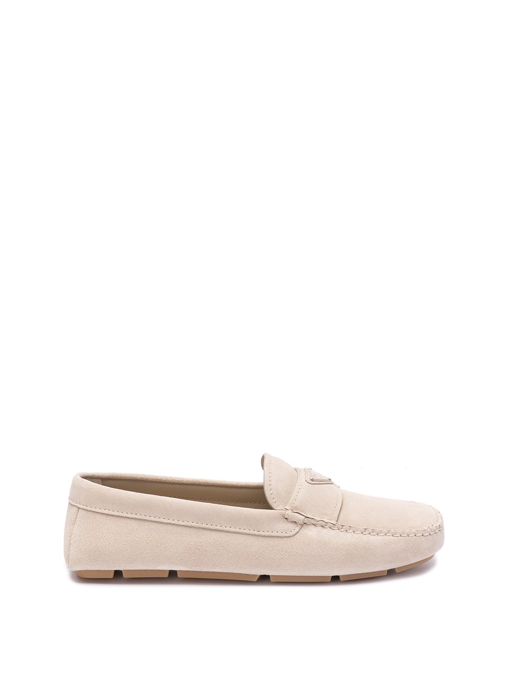 Shop Prada Leather Driving Loafers In Beige