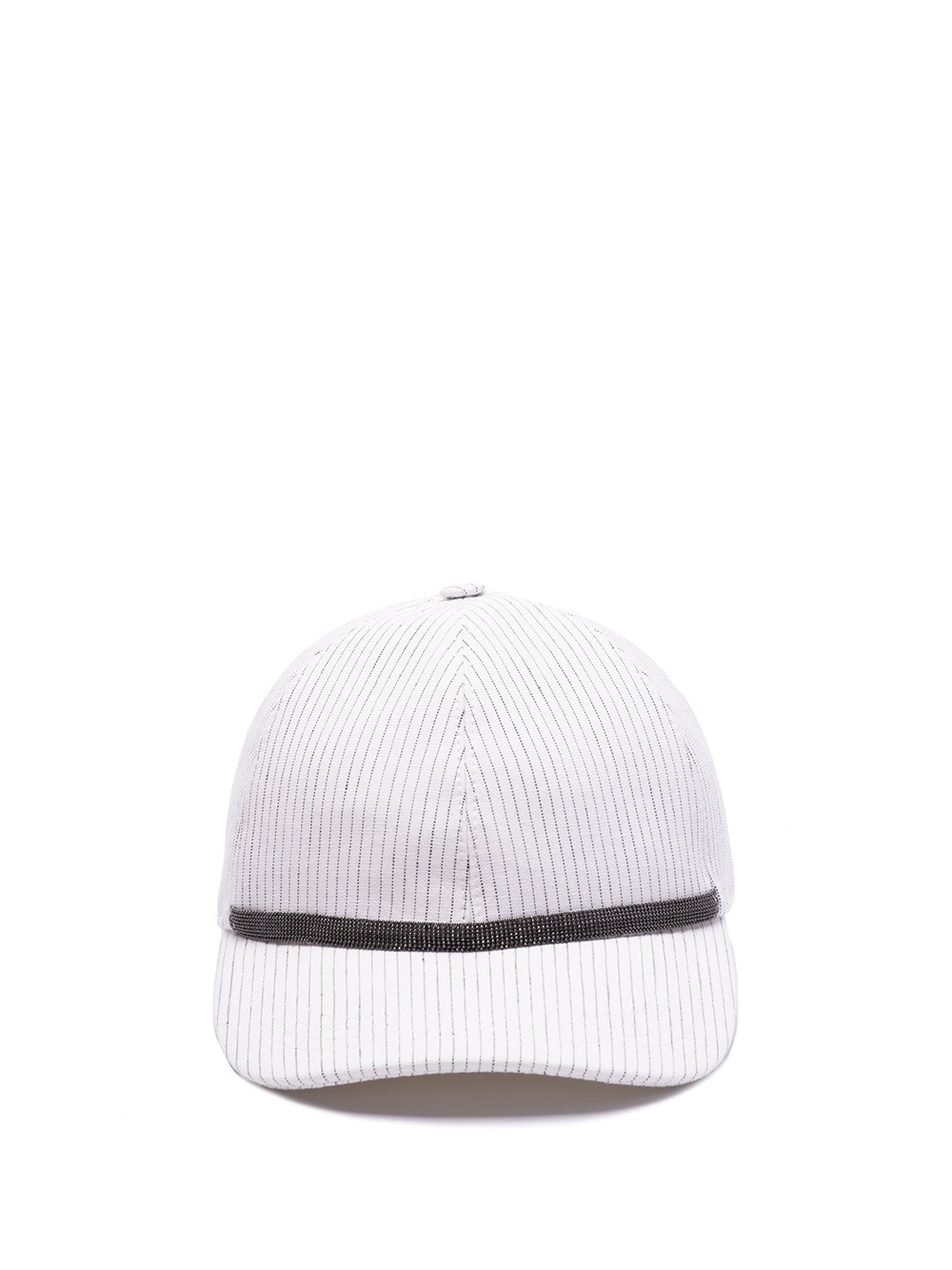 Brunello Cucinelli Striped Baseball Cap With Shiny Band In White