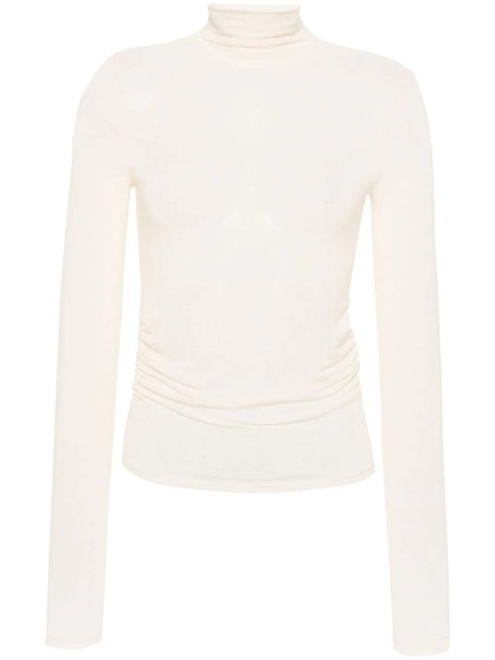 Patrizia Pepe Ruched Mock-neck T-shirt In Beige