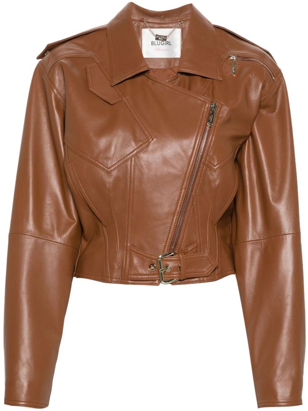 Blugirl Rhinestone-embellished Leather Jacket In Brown