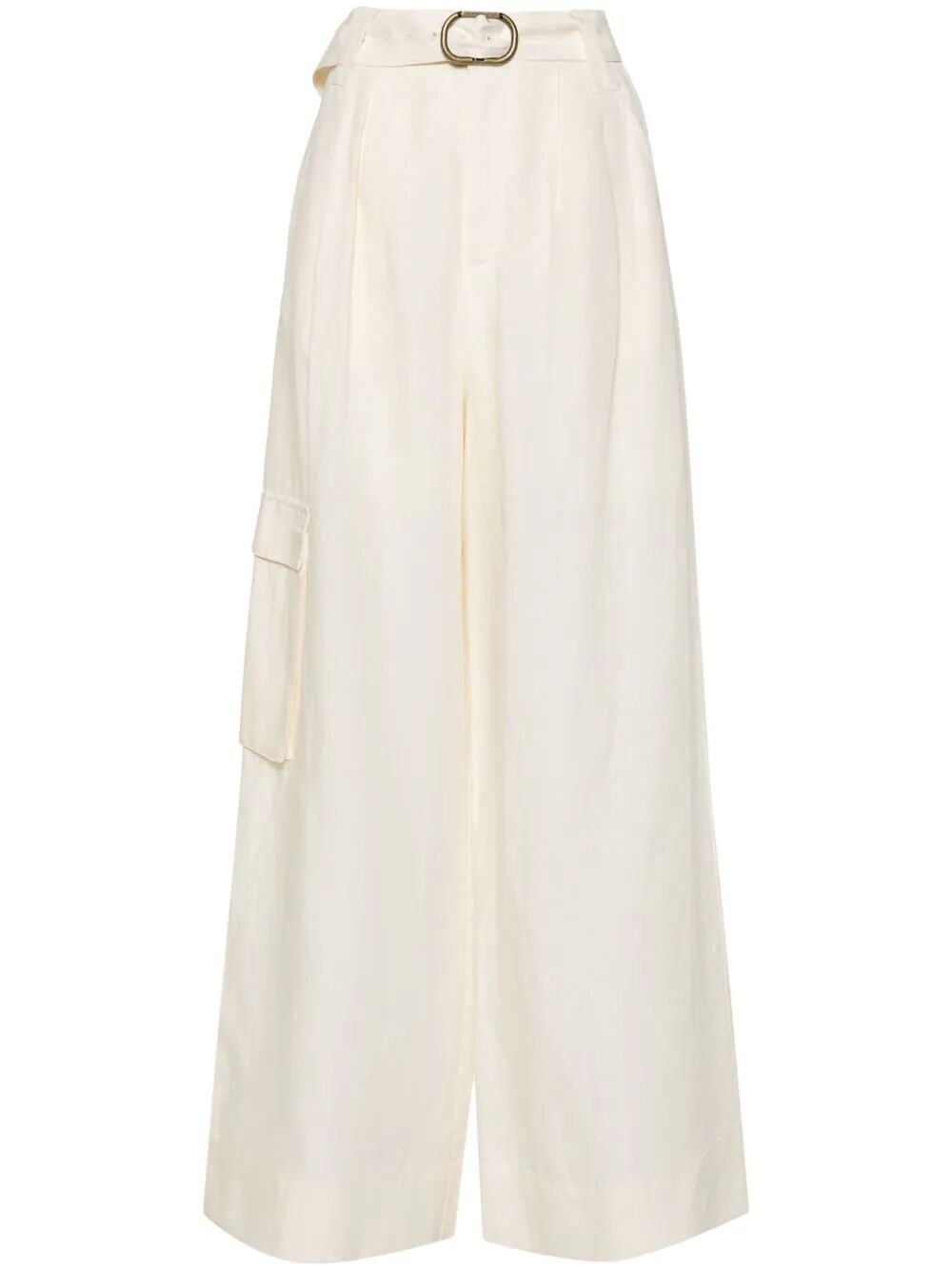 Twinset Belted Wide-leg Trousers In White
