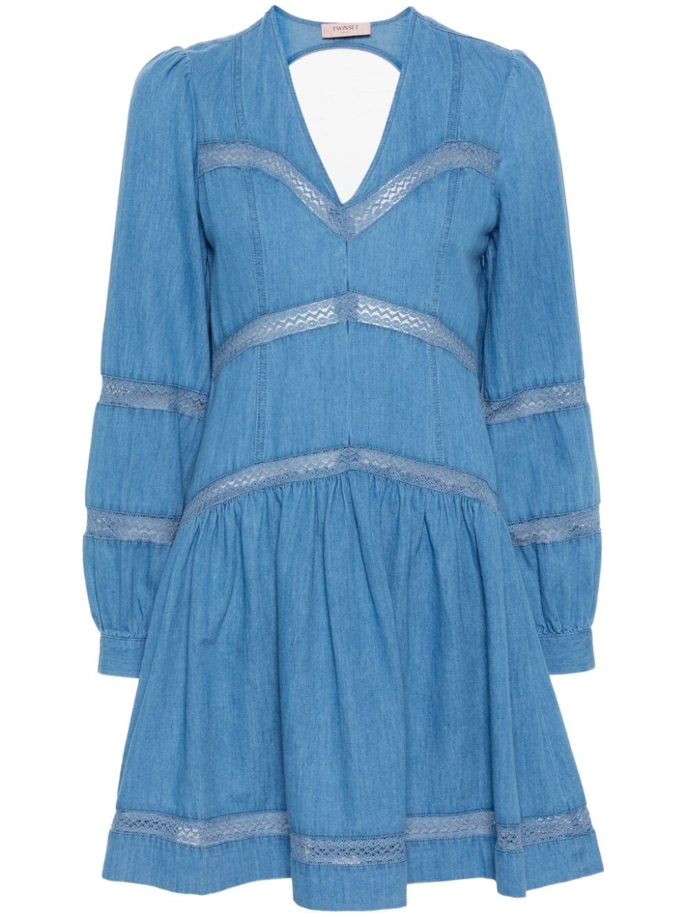 Shop Twinset Denim Midi Dress In Blue
