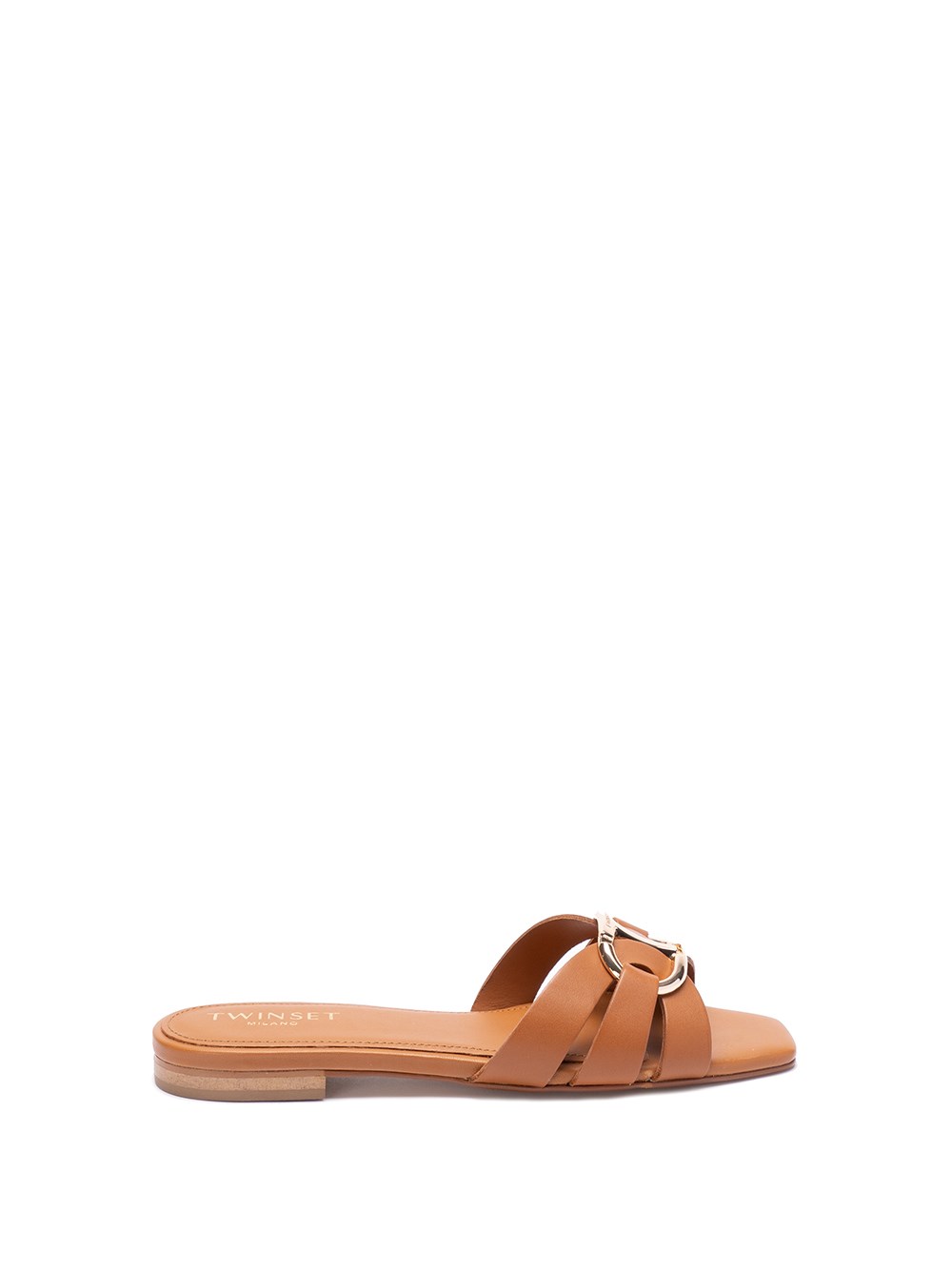 Shop Twinset `oval T` Slides In Brown