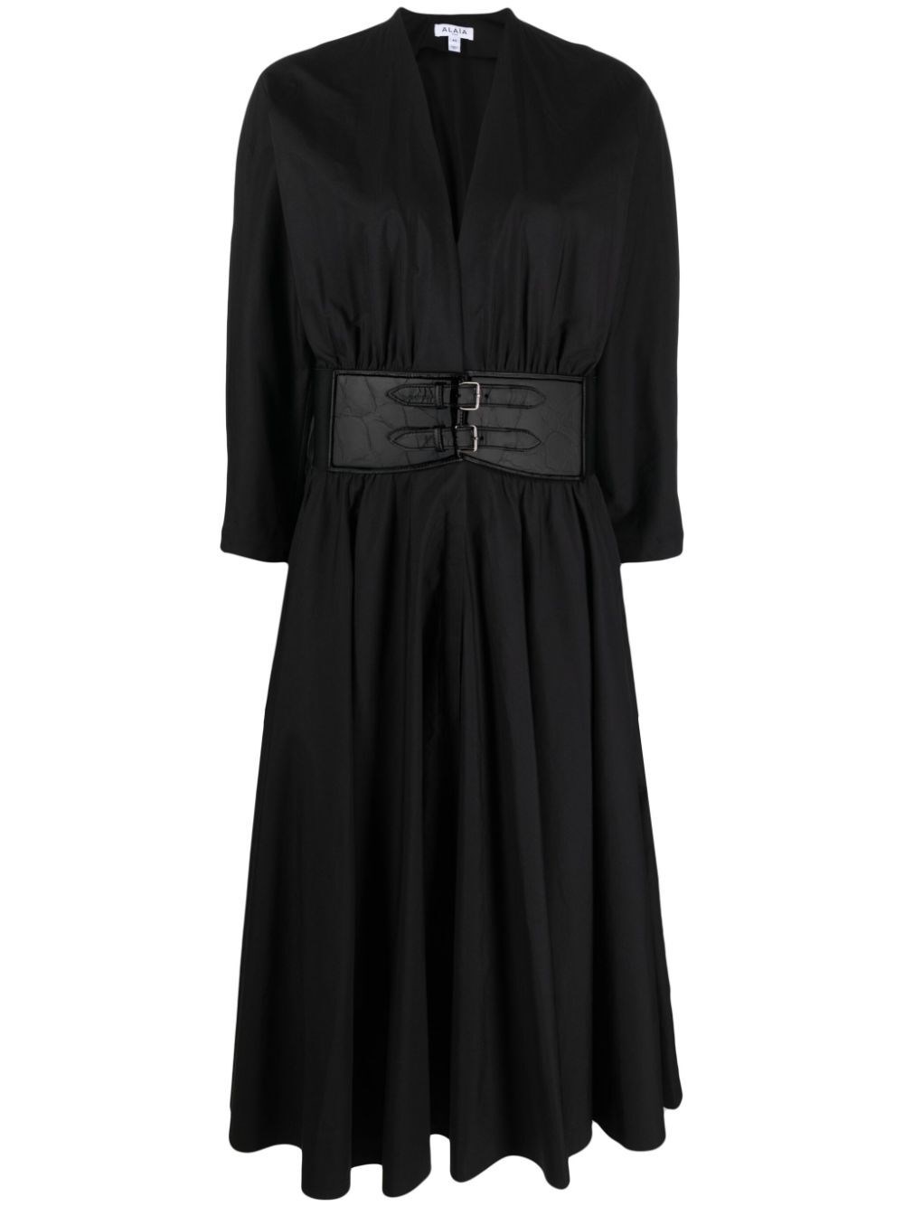 Shop Alaïa Long Sleeve Belt Dress In Black  