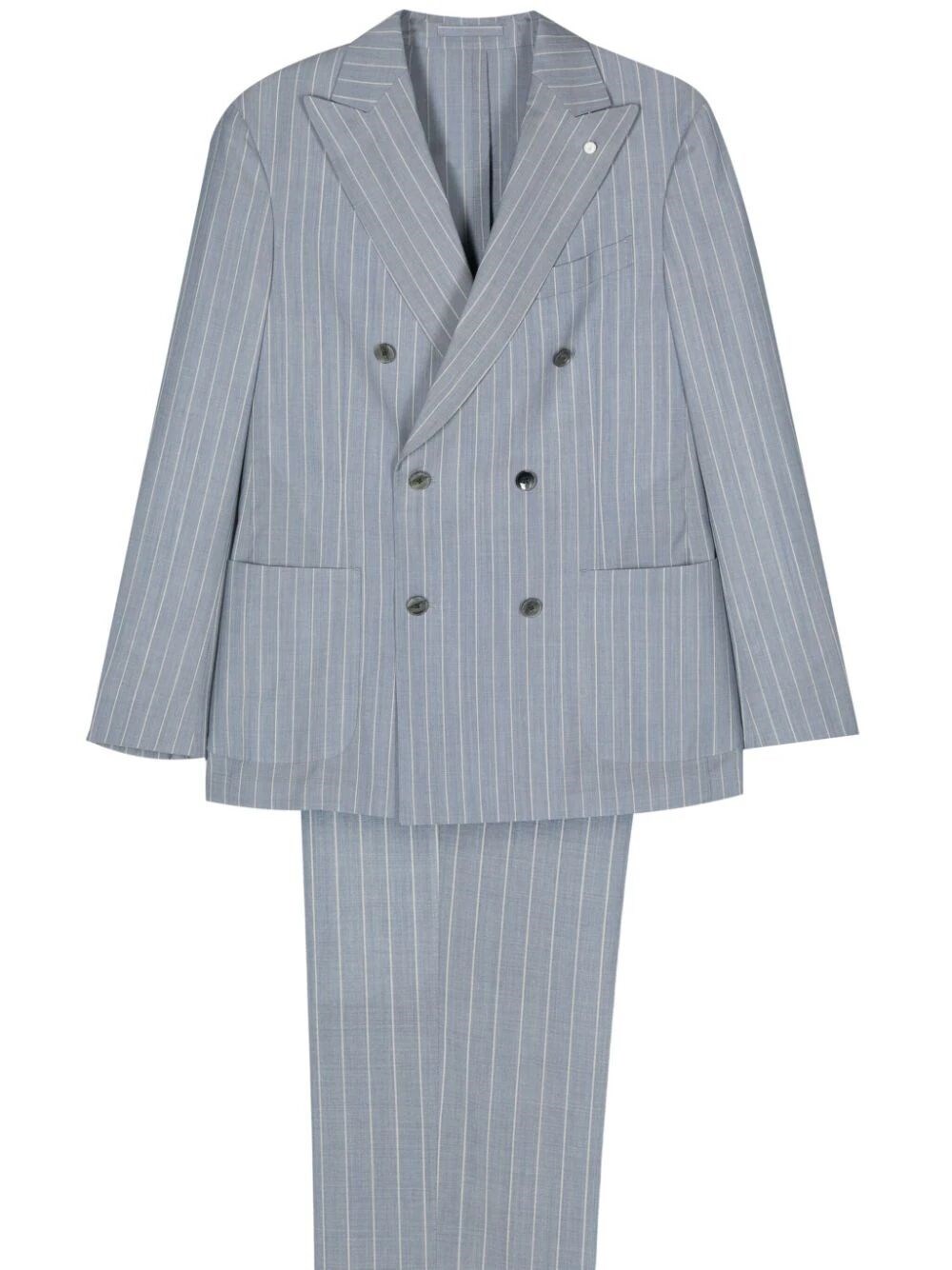 Luigi Bianchi Mantova Double-breasted Striped Suit In Blue