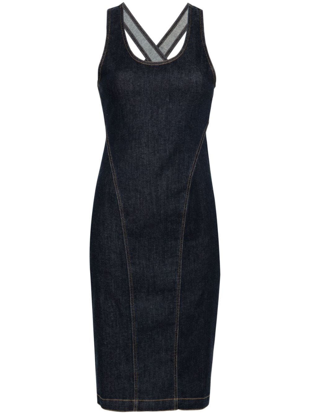 Shop Alaïa `sculpt` Midi Denim Dress In Blue