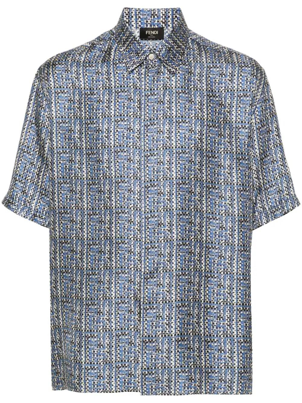 Fendi `ff Interlace` Short Sleeve Shirt In Blue