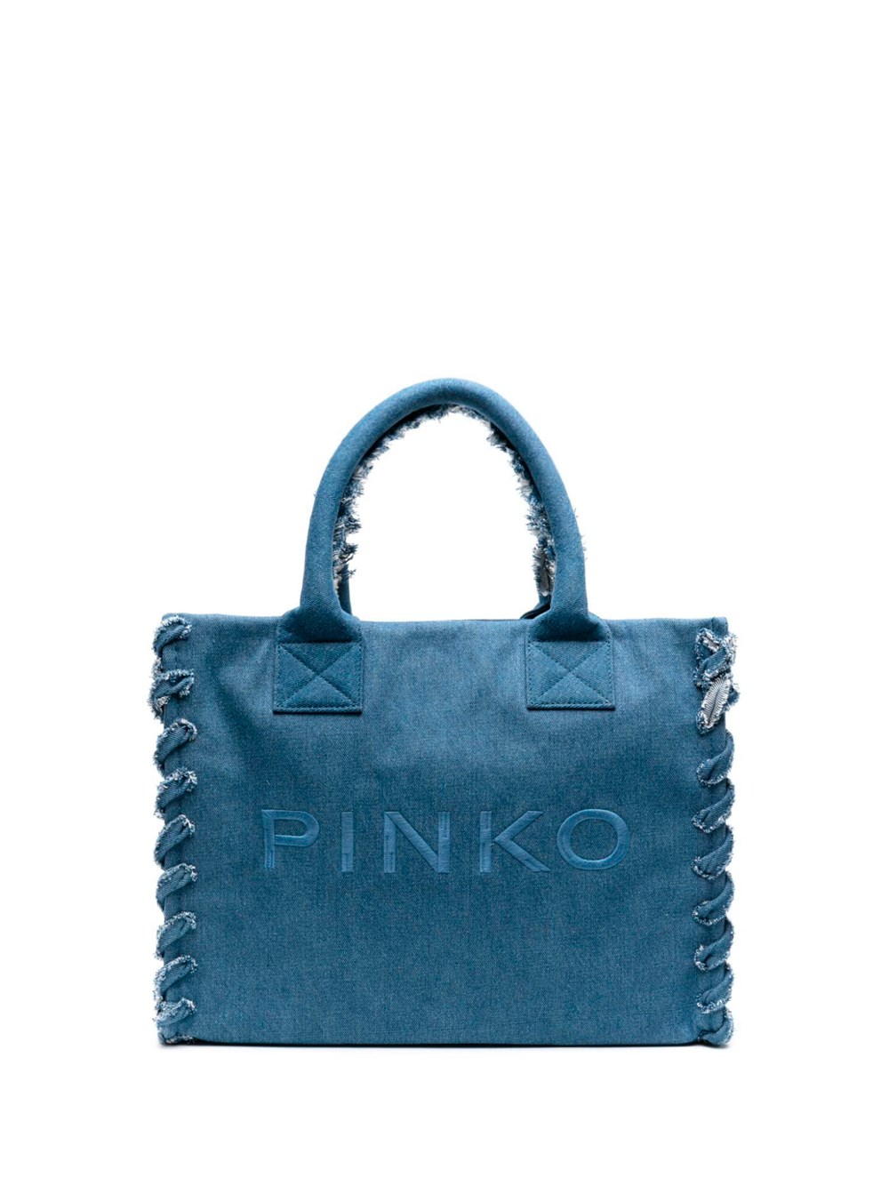Shop Pinko `beach` Denim Shopping Bag In Blue