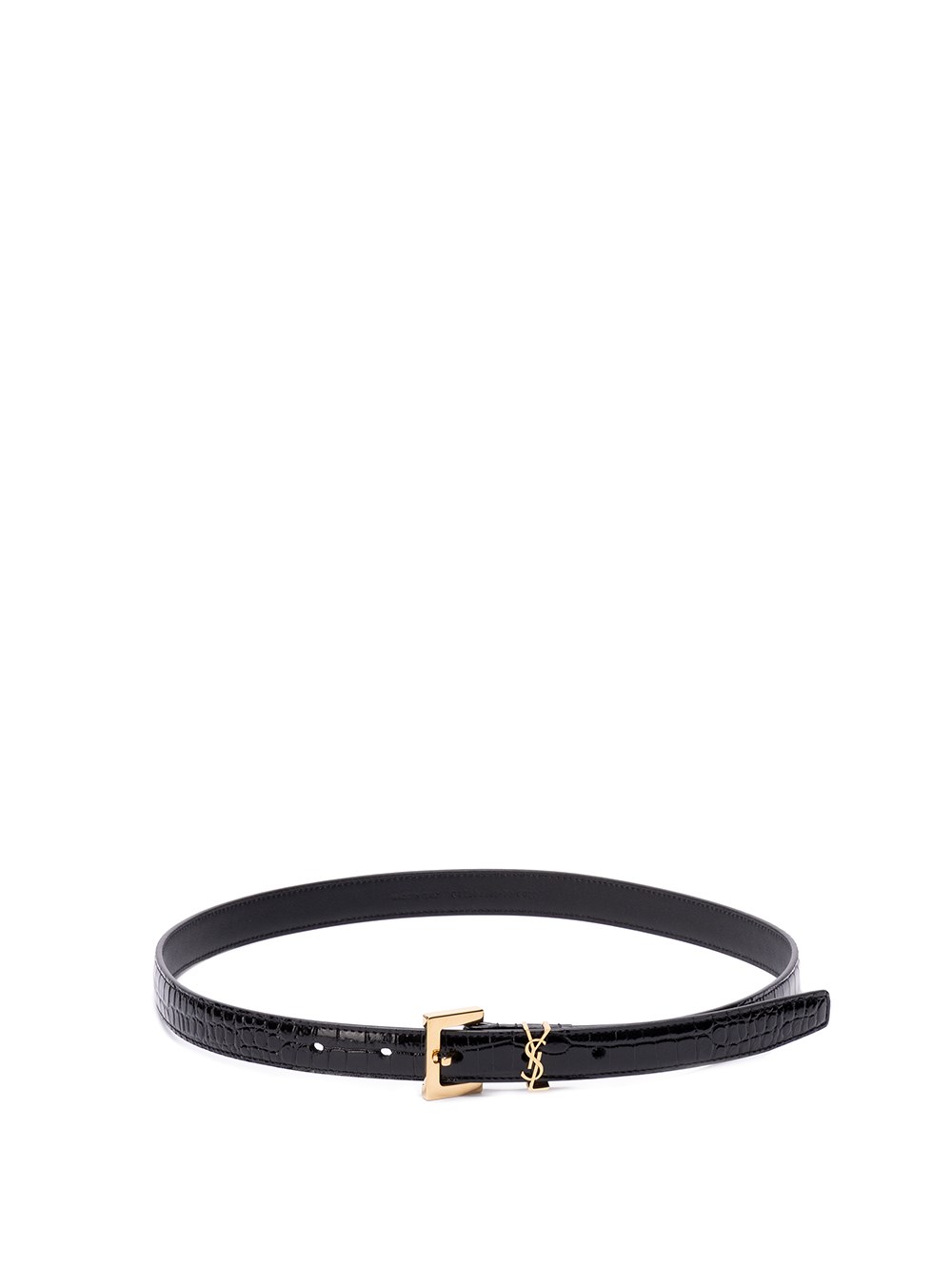 Shop Saint Laurent `cassandre` Thin Belt With Square Buckle In Black  