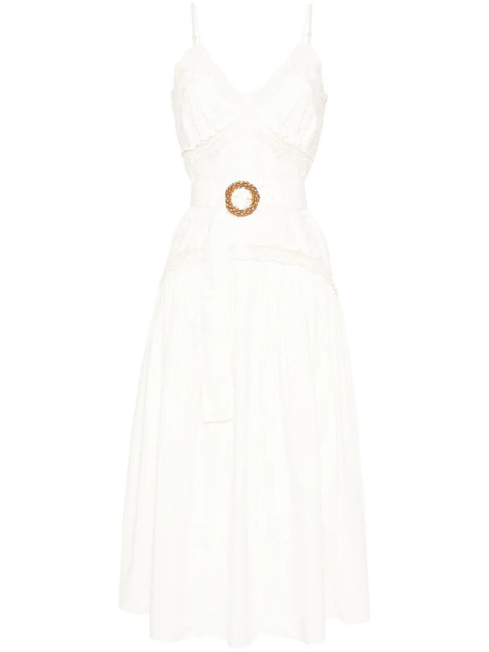 Shop Twinset Long Dress With Rafia Belt In White