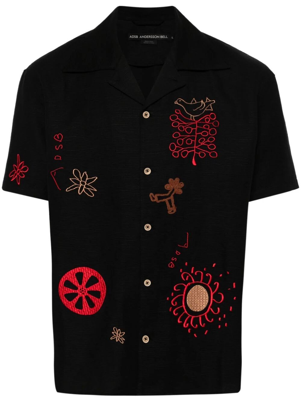 Shop Andersson Bell `april` Embroidery Open Collar Short Sleeve Shirt In Black  