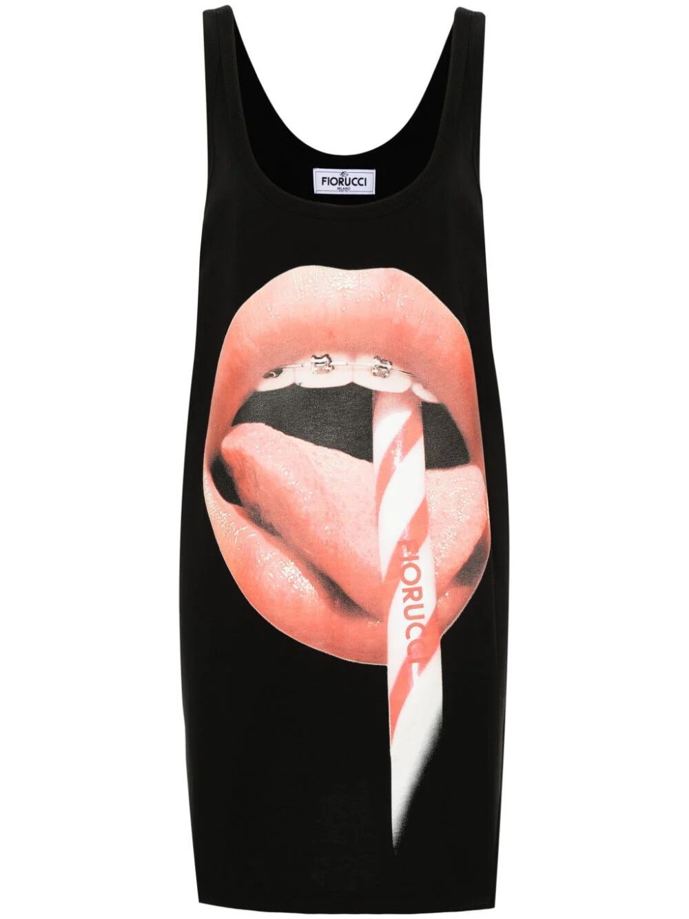 Shop Fiorucci Mouth Print Tank Dress In Black  