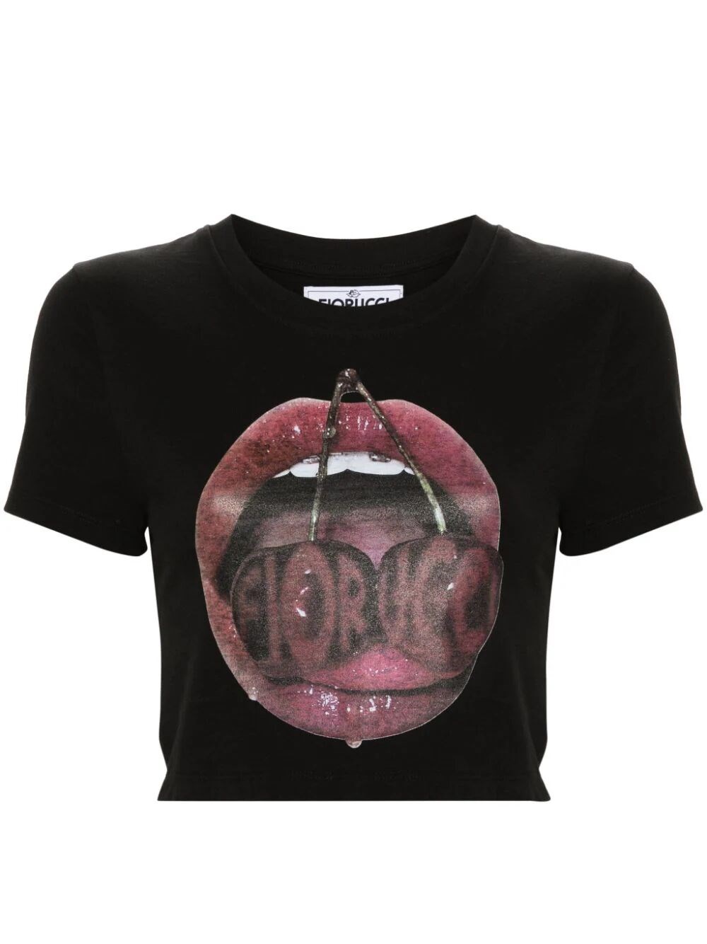 Shop Fiorucci Mouth Print Cropped T-shirt In Black  