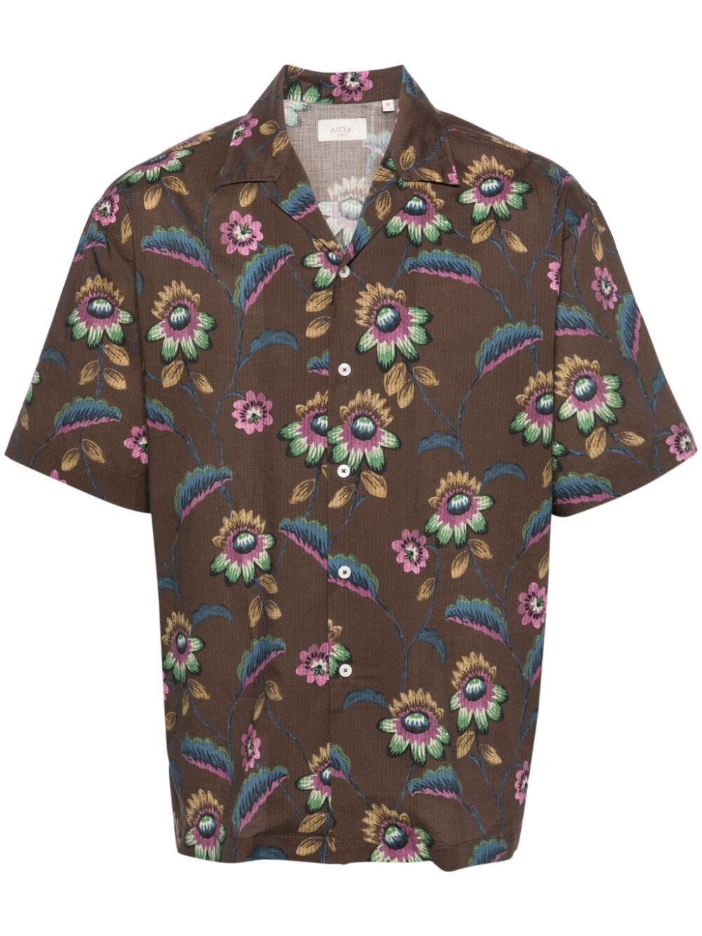 Shop Altea `bart` Flower Print Short Sleeve Shirt In Brown