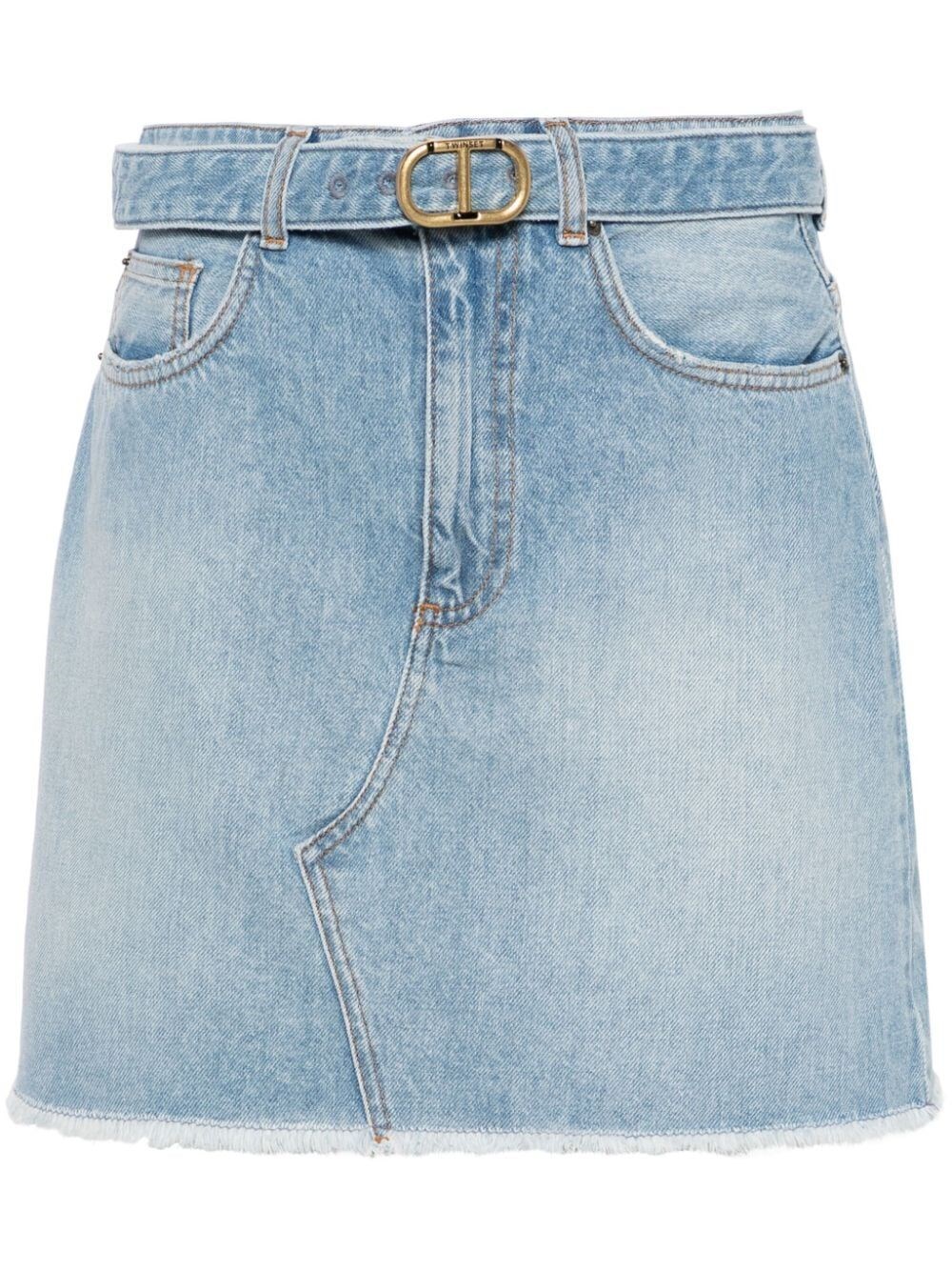 Shop Twinset Denim Mini Skirt In Blue