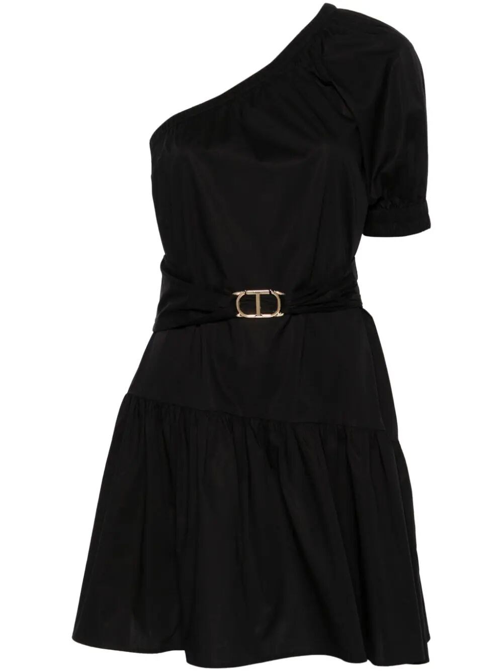 Shop Twinset Asymmetric One-shoulder Short Dress In Black  