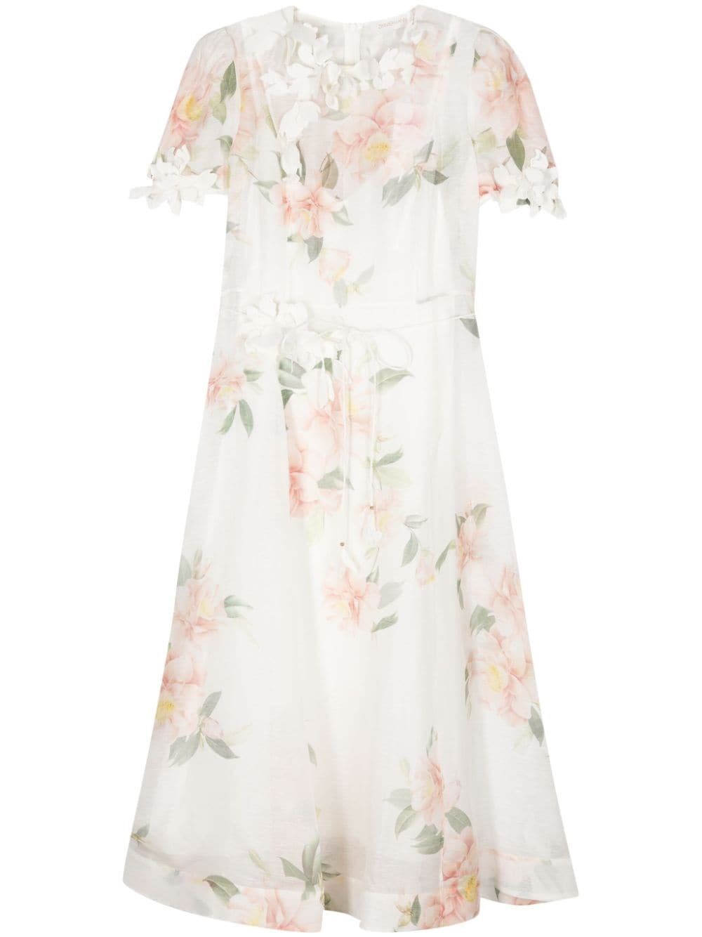 Shop Zimmermann `natura` `liftoff Flower` Midi Dress In White